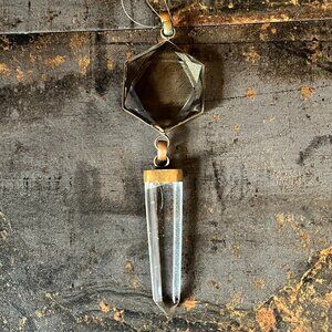 Genuine Faceted Smoky Quartz and Quartz Point Pendant/Sun Catcher, 6"
